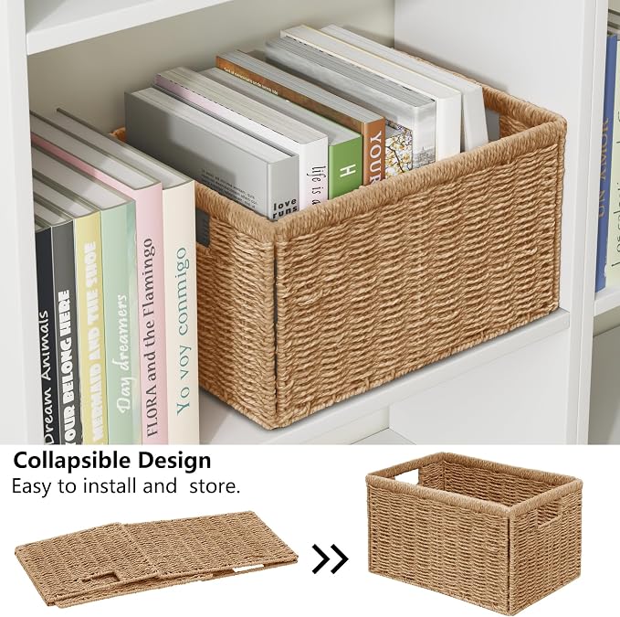 Vagusicc 2 Packs Large Wicker Storage Basket, Closet Storage Baskets Bins for Shelves, Decorative Collapsible Baskets for Organizing Clothes Toy Nursery Bathroom Organizers and Storage, Natural
