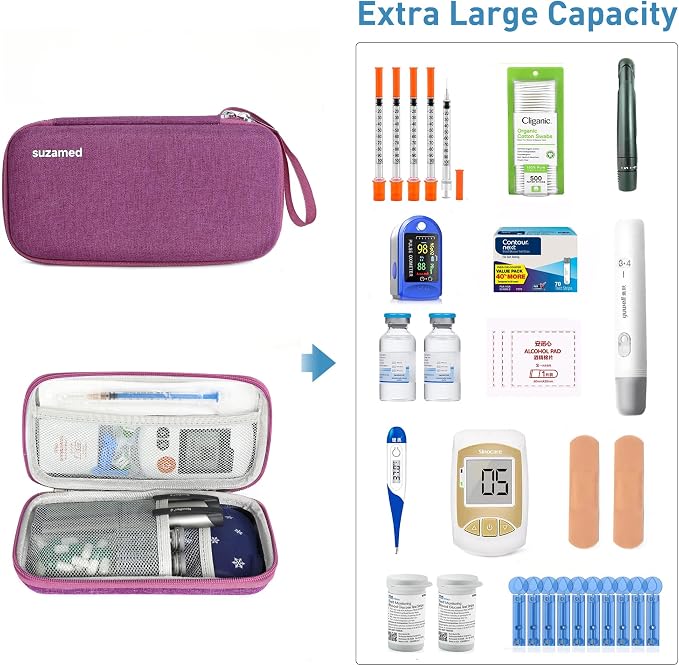 suzamed Insulin Cooler Travel Case,EVA Insulation Travel Medicine Kit with 2 Ice Packs for Diabetes Care,Insulin Pen and Other Diabetic Supplies (Burgundy)