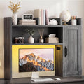 Dorm Desk Hutch, Desktop Shelf with 6 Shelves and Power Outlets 37.4" Desk Hutch with Drawers & RGB LED Light Over Desk Organizer Desktop Storage Shelf for Dorm Office Home Computer Desk-Grey