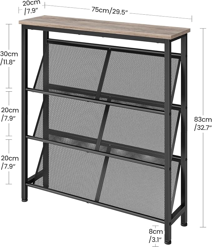 CHOEZON Shoe Rack, 4-Tier Slanted Shoe Storage Shelf, Narrow Shoe Rack for Entryway, Shoe Organizer with Adjustable Feet, Slim Shoe Shelf with Wooden Top and Metal Frame, Greige and Black TXJ75BG
