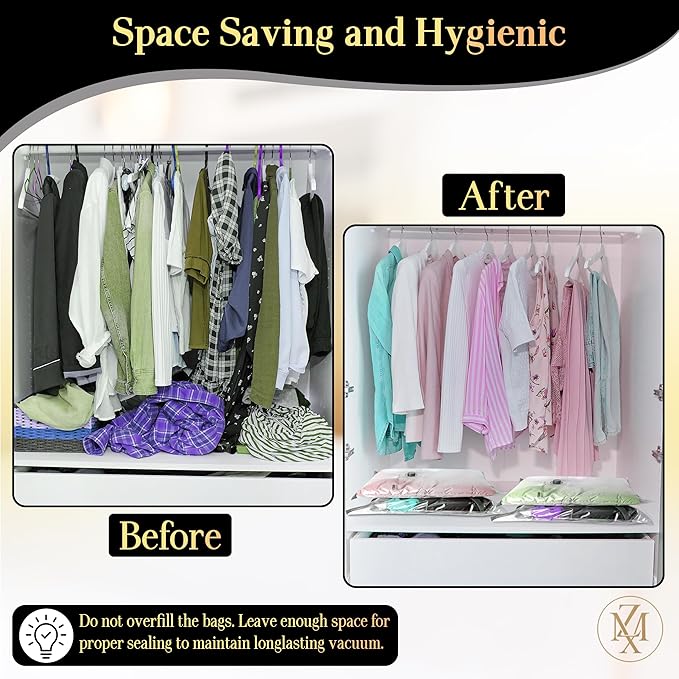 Vacuum Storage Bags 12 Pack Without Hand Pump – Space Saver Compression Bags, Airtight Double-Zip & Triple Valve, Reusable, Lavender Freshness, Bedding, Travel (S/M/L/Jumbo) (Without Pump)