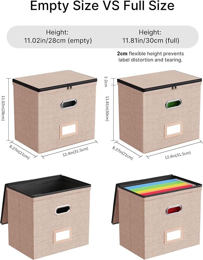 Oterri File Organizer Boxes with Lids, File Box with Mesh Pockets, Document Organizer Box for Letter Size Folders, Zippers Important Document Organizer (Coral, Small-2 Pack Without Folders)