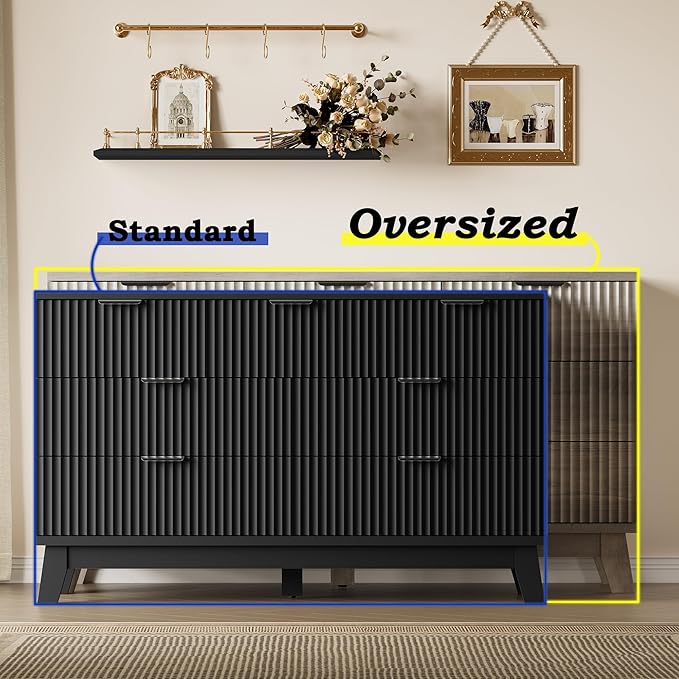 BORNOON 57" Long Dresser for Bedroom, 7-Drawer Fluted Chest, Wide Wood Storage Dresser with Metal Slides and Handles, Stable Base, Modern Clothes Organizer for Primary Suite, Guest Room, Nursery