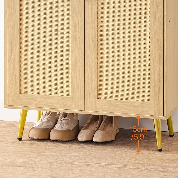 HOOBRO Shoe Cabinet, 5-Tier Shoe Storage Cabinet, Rattan Shoe Cabinet with Doors, 37.8" Tall Shoes Rack Organizer Cabinet for Entryway Hallway Front Door, Adjustable Shelf, Natural NL18SC01