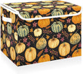 CaTaKu Pumpkins Fall Leaves Storage Bins with Lids and Handles, Fabric Large Storage Container Cube Basket with Lid Decorative Storage Boxes for Organizing Clothes
