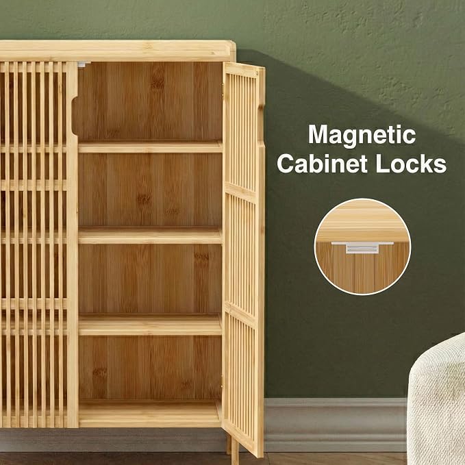 Bamboo Shoe Storage Cabinet for Entryway with Doors, Hidden Shoe Organizer | Adjustable Shelves | 5 Tiers for 25 Pairs | Modern Wood Shoe Cabinet for Living Room, Bedroom, Front Door, Hallway & Closet