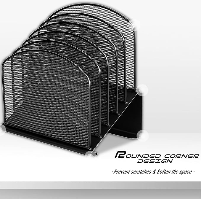 Desktop File Organizers 2 Pack Inclined Document Holders 5 Section Office Supplies Mesh Vertical File Sorters Metal File Storages (2)