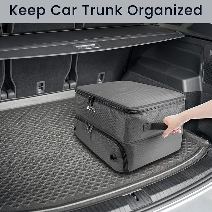 YOREPEK 2 Layer Golf Trunk Organizer, Golf Gifts for Men with Separate Ventilated Compartment for 2 Pair Shoes, Waterproof Car Trunk Locker for Balls, Tees, Clothes, Gloves, Gifts for Golfers