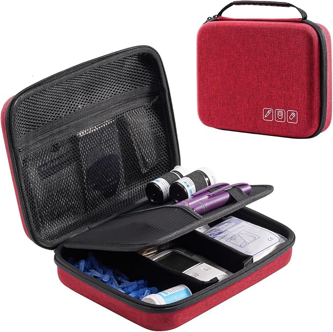 ProCase Diabetes Travel Case for Diabetic Supplies -Wine | Hard Storage Bag for Glucose Meter, Insulin Pen, Test Strips, Syringes, Needles & More; Organizer for Diabetic Care Kits