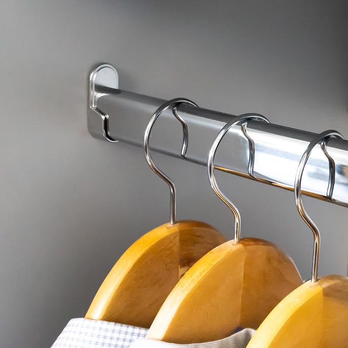 Closet Rod Kit - Oval Rod, 92 inch (2337mm) long with 6 end caps and center support. (Chrome)