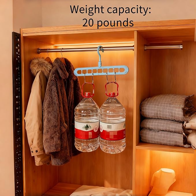 9 Space-Saving Hangers Heavy-Duty PP Plastic Tiered Hanger Organizer with Non-Slip Foldable Design, for Closet (Blue, 10)