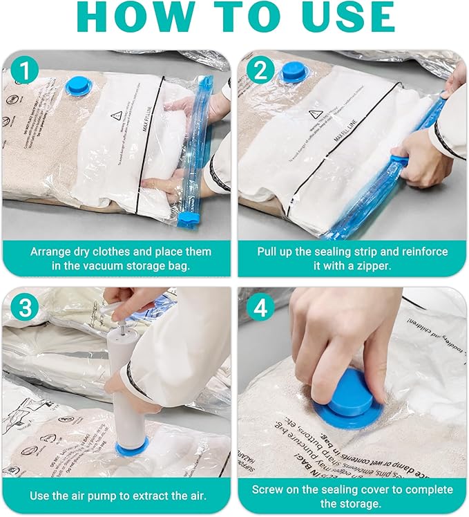 15 Pack Vacuum Seal Bags for Clothing &Travel, Space Saver Vacuum Storage Bags for Blankets,Luggage,Clothes,Comforter, Hand Pump Included (3 Jumbo,3 Large,3 Medium,3 Small,3 Roll）