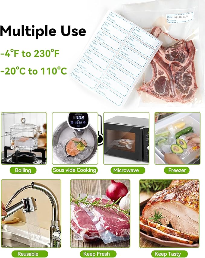 600 Vacuum Sealer Bags For Food 8x12 Inch, BPA Free Quart Freezer Sealed Bags, Compatible with All Heat Vacuum Sealers Machine, Heavy Duty, Ideal for vac storage, Meal Prep or Sous Vide