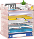 7 Tier Paper Organizer - Mesh Desktop File Holder with Handles for Office School Desk, Black (Pink)