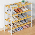 Smiry Bamboo Shoe Rack for Closet, 4 Tier Wooden Shoe Organizer, Stackable Wood Shoe Storage Shelf for Entryway, 14 Vertical Slats, 2+2 Stack Heavy-Duty Legs, 26.77"x11.02"x25.98", Natural & White