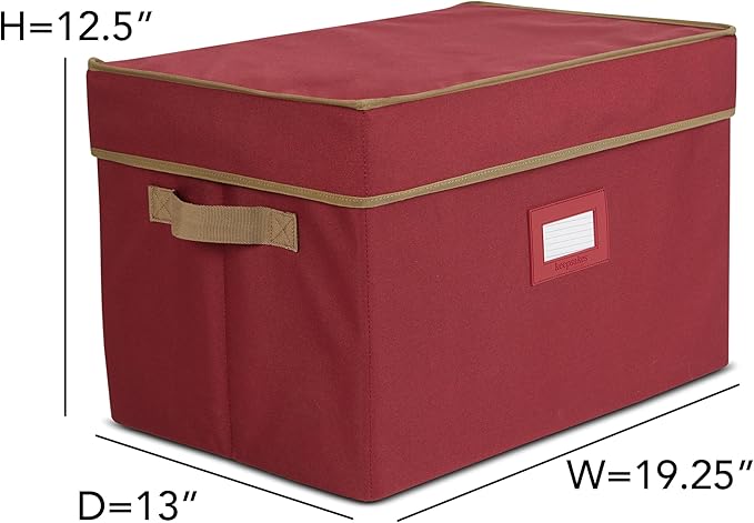 Covermates Keepsakes Adjustable Ornament Storage Box – Heavy-Duty Polyester, Padded Dividers & FlexGrid Trays – Protective Holiday Organizer with Stackable Walls & Label Window, Red