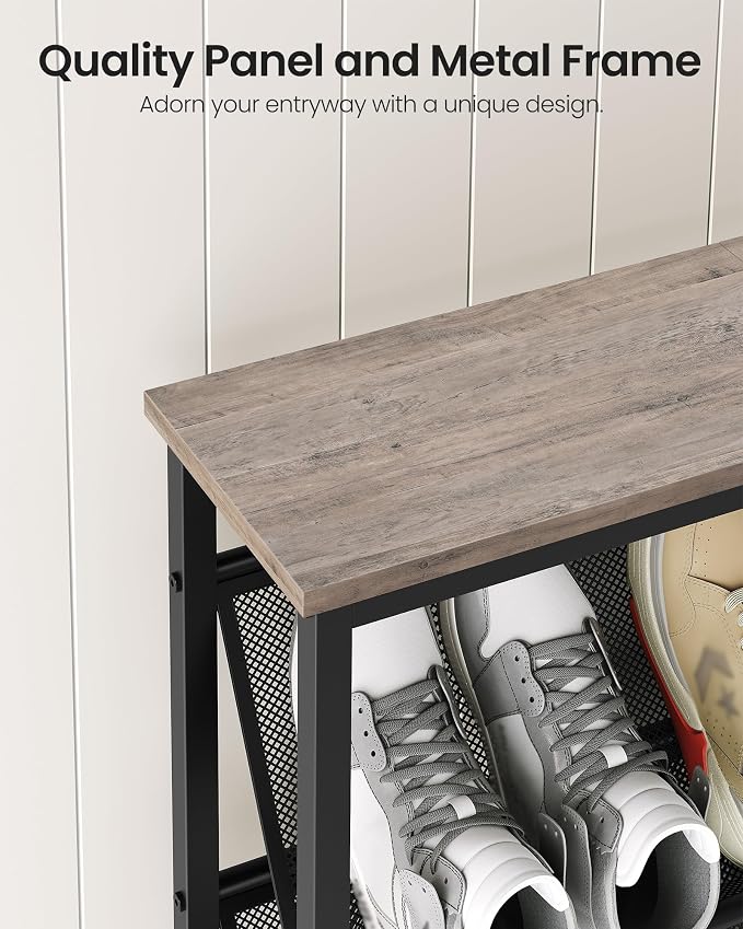 CHOEZON Shoe Rack, 4-Tier Slanted Shoe Storage Shelf, Narrow Shoe Rack for Entryway, Shoe Organizer with Adjustable Feet, Slim Shoe Shelf with Wooden Top and Metal Frame, Greige and Black TXJ75BG