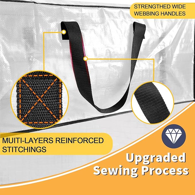 Clear Storage Bags with Zipper, Large Moving Bags Heavy Duty Extra Large, Plastic Storage Totes for Clothes, College dorm Packing Bag with Strong Handles