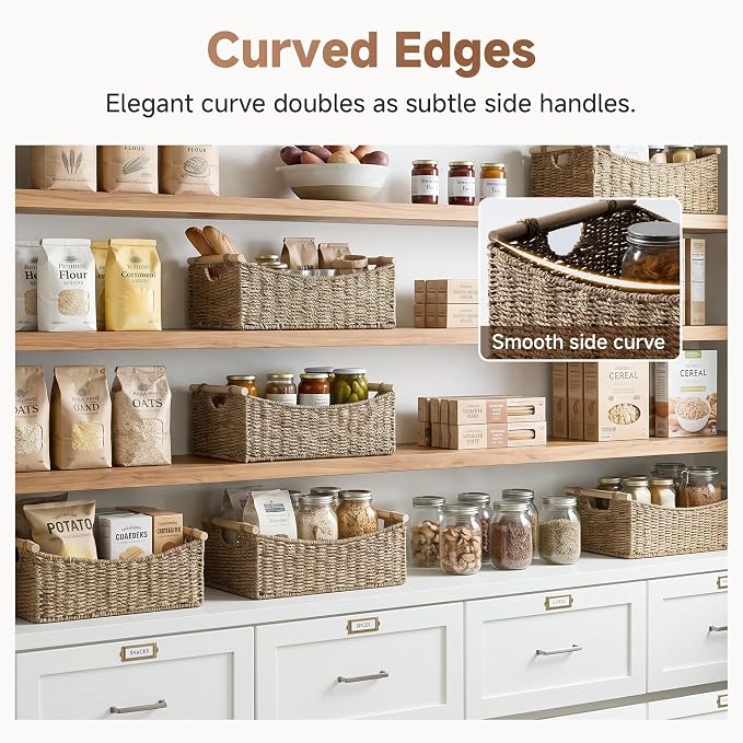 StorageWorks Large Wicker Baskets for Organizing, Seagrass Storage Baskets with Handles, Woven Baskets for Pantry Storage, 16½" x 13" x 7½", 1-Pack