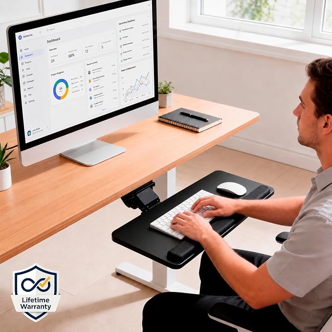 Mount-It! Under Desk Keyboard Tray, Slide-Out Keyboard Drawer with Height, Tilt and Swivel Adjustment, 25" x 10" Keyboard & Mouse Platform with Wrist Rest, Bolt-On Under Desk Mount
