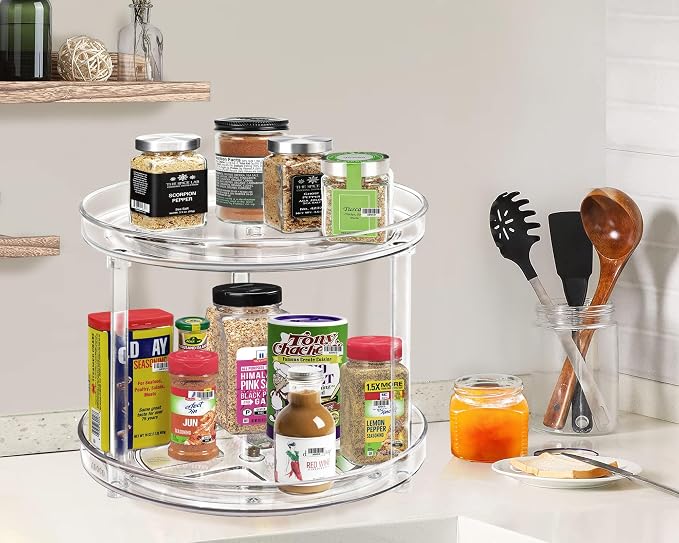 2 Tier Lazy Susan Organizer 10.6 Inch | Clear Makeup Skincare Organizer for Vanity, Bathroom Countertop Organizer, Spice Rack Organizer