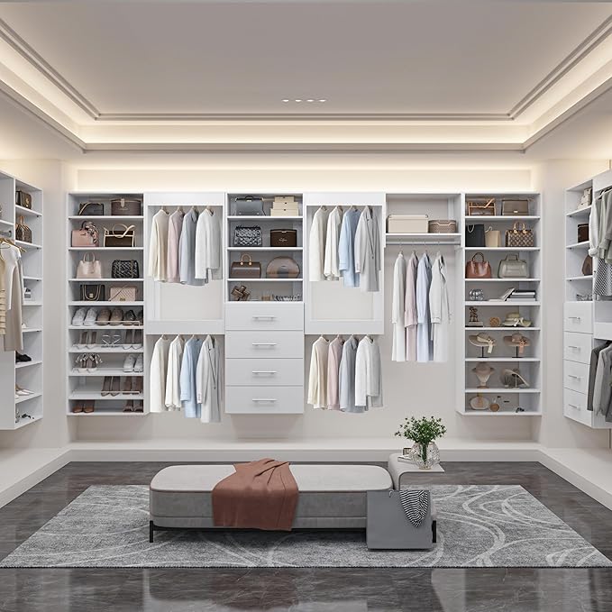 Modular Closet System, 25.5" Wide Wall-Mounted Closet Tower Organizer with Adjustable Shoe Shelves for Walk-In Closet Storage, White