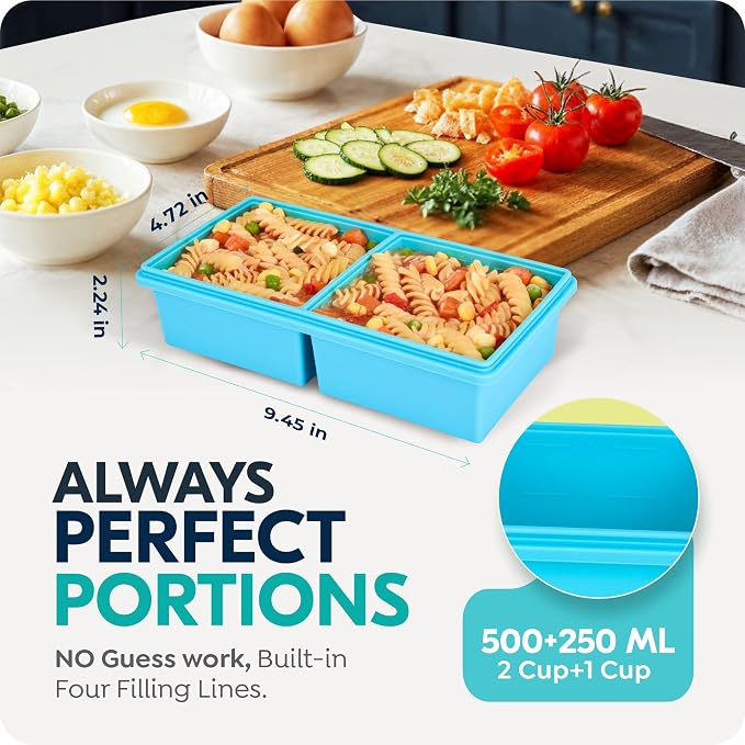 2 cup Silicone Freezer Trays with Lids, Silicone Soup Freezer Molds, Easily prepare portioned meals, Dishwasher, Oven Safe, Great for Frozen Broth, Leftovers & Meal Prep, BPA Free 2 Pack