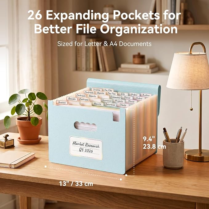ThinkTex Accordion File Organizer, 26 Pockets File Folders, Mint Cream | Monthly Bill Receipt Documents Organizer, A-Z Colorful Tabs, Letter/A4 Size for Classroom Office Organization Home Hospital