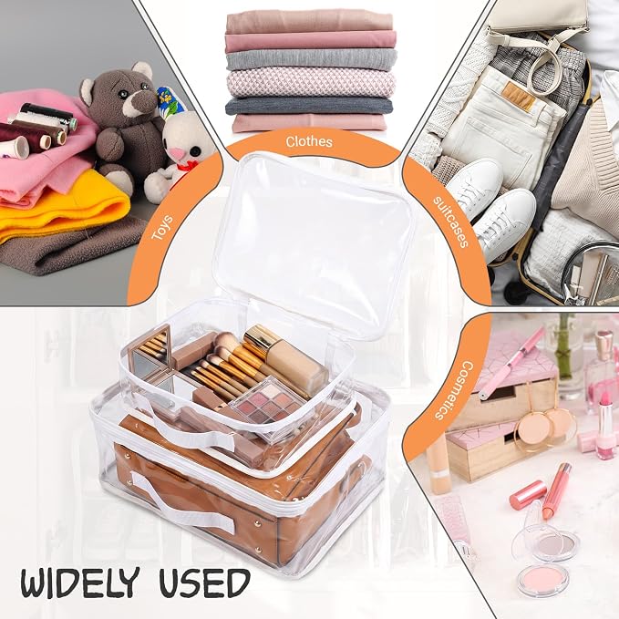 Hsei 12 Pcs Clear Dust Bags For Handbags 4 Sizes Fits Mini Wallet Oversized Tote Bags PVC Waterproof Purse Storage Organizer for Luxury Bag Soft Stand-Up with Zipper Handle for Closet Hanging (White)