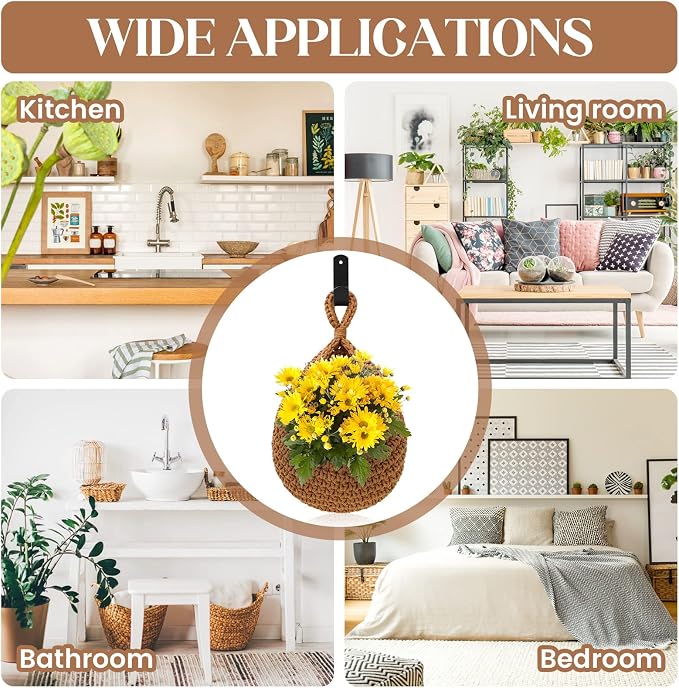 Boho Decor Hanging Fruit Baskets for Kitchen - 3 Pack Wall Hanging Basket with 6 Pcs Strong Hooks, Handwoven Hanging Holder Teardrop Produce Basket for Fruits Vegetable Potato Onion Storage (Linen)