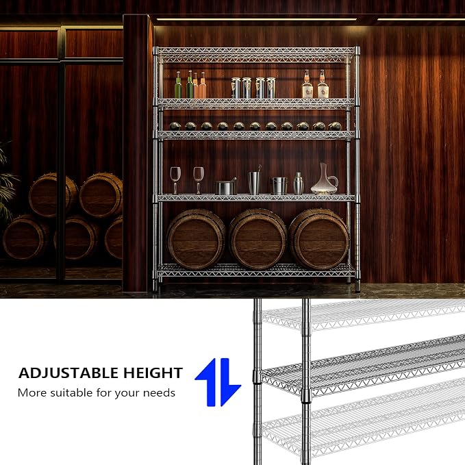 M MZG 3500LBS 59" W 5 Tier Storage Shelves Rack Metal Wire Shelving Unit, Storage Standing Shelf Organizer for Laundry Bathroom Kitchen Pantry Closet Garage, Chrome 17.7" D x 59.1" W x 70.4" H
