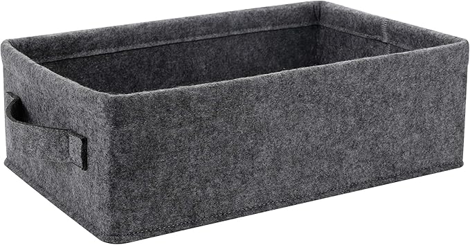 Medium Storage Basket Shlef Low Storage Bin Rectangle Felt Fabric Baskets Storage Bins Organizer for Underwear Socks Bra Towel Toiletry Baby Products Storage Basket Light Gray