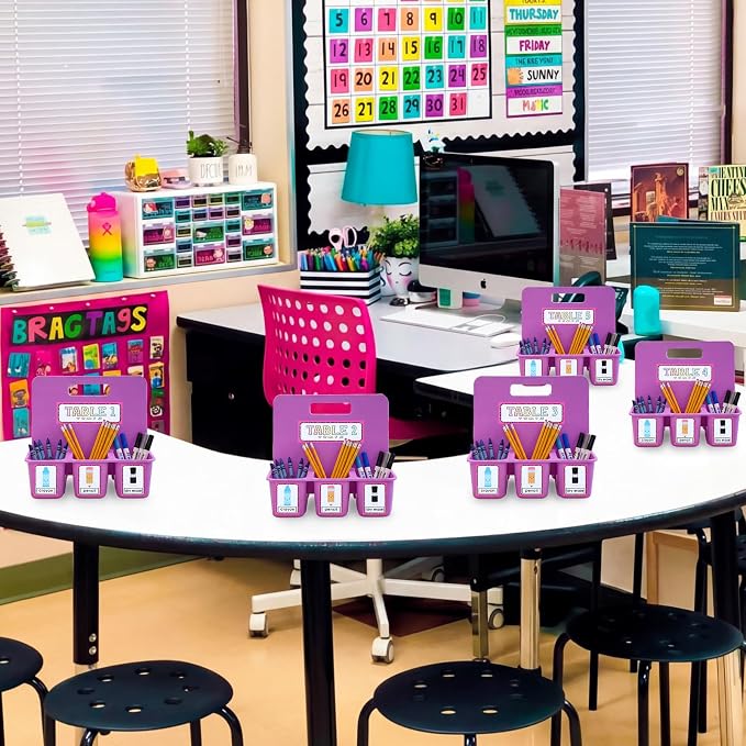 20pcs Teacher Toolbox Labels Classroom Caddy Labels Decoration Self-Adhesive Caddy Toolbox Sticker Crayon Pencil Dry Erase Organizer Pen Holder Tag for Preschool Back to School Table Decor(Colorful)