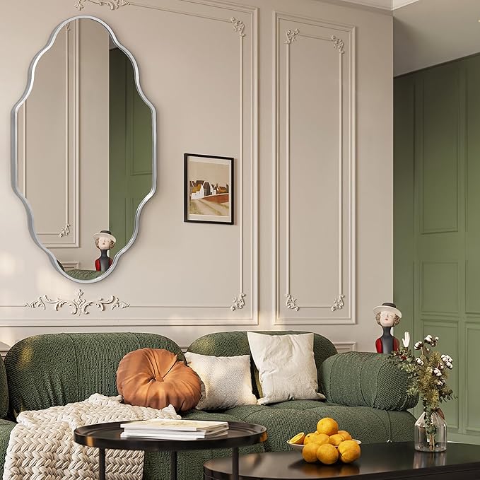 Dorlicecass Wall Mirror for Bathroom - Silver Mirror Wall Decor 24" x 36"Modern Mirror Wall Decor with Aluminum Alloy Frame for Bathroom, Bedroom, Living Room, Dining Room, Cloakroom, Entryway