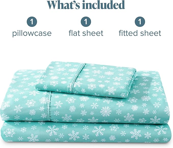 Bare Home Twin XL - College Dorm Size - Christmas Sheet Set - Luxury 1800 Ultra - Double Brushed Soft Microfiber - Deep Pockets - Easy Fit - 3 Piece Set - Holiday Bed Sheets (Twin XL, Snowdrift)