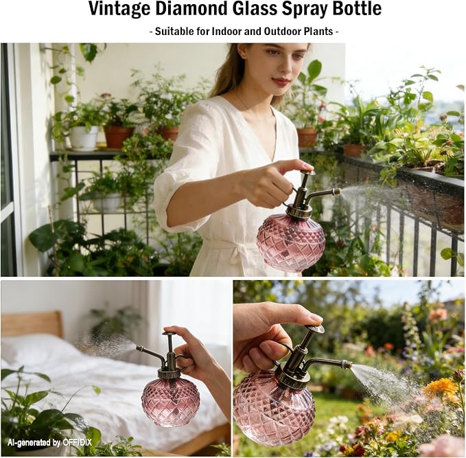 OFFIDIX Plant Mister Spray Bottle,Glass Decorative 300ML Vintage Watering Small Indoor Watering Can with Plastic Pump for Indoor Plants,Garden,Cleaning（Brown Transparent Gradient）