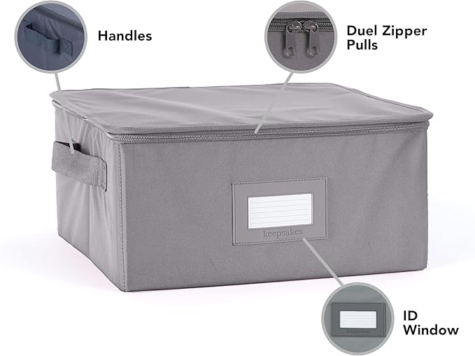 Covermates Keepsakes Zip-Top Storage Box Set, 3 Pack Heavy Duty Polyester Organizer Bins, Stackable Design, ID Window, Reinforced Handles, Closet Home Storage, Graphite