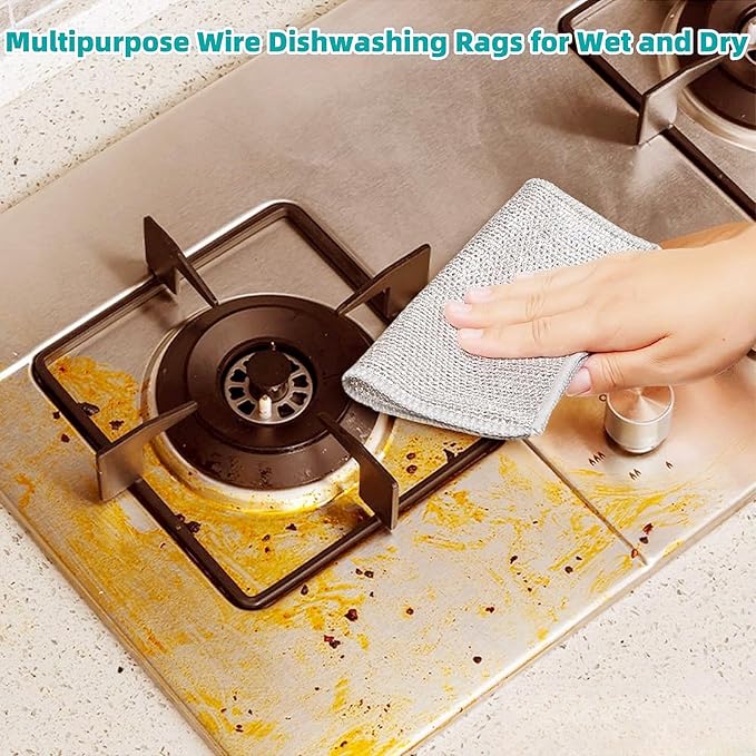 2024 New Multipurpose Wire Dishwashing Rags for Wet and Dry, Non-scratch Wire Dishcloth, Metal Wire Dishwashing Cloth Scrubs Cleans, Reusable Steel Wool Scrubber for Kitchen Cleaning (D-5 Bilayer)