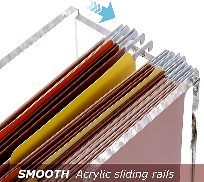 DINGHUO Acrylic File Organizer Box Letter Size Hanging File Organizer, Clear Portable File Folder Box with Handle, Filing Crate Bin Holder for Desk, Office, Home, School - 1 Pack