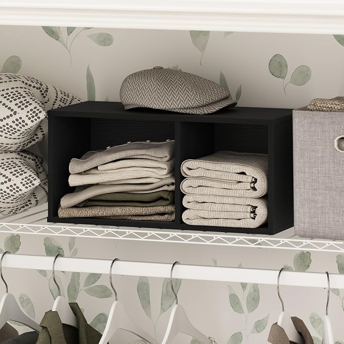 Furinno Reed 2-Tier Closet Organizers and Storage, Closet Organizer, Open Shelf Closet Storage, for Wardrobe, Bedroom, Living Room, 10-Inch Width, Blackwood