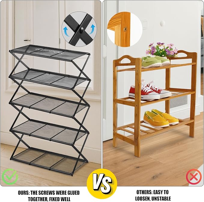 Shoe Rack for Entryway 5 Tier Foldable Metal Shoe Rack Organizer for Closet Front Door Entrance and Small Spaces Space Saving Black