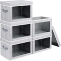 Homsorout Stackable Storage Bins with Lids - Medium Storage Box with Lids, Foldable Closet Boxes for Organizing, Wardrobe Clothes Organizer with Window, Cubes Bins for Living Room, 5 Pack, Blended