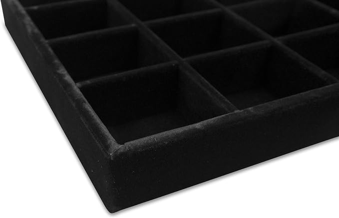 The Display Guys - Stackable Jewelry Tray and Organizer - for Drawers, Dressers, Store Display (24 Compartments, Black Velvet)