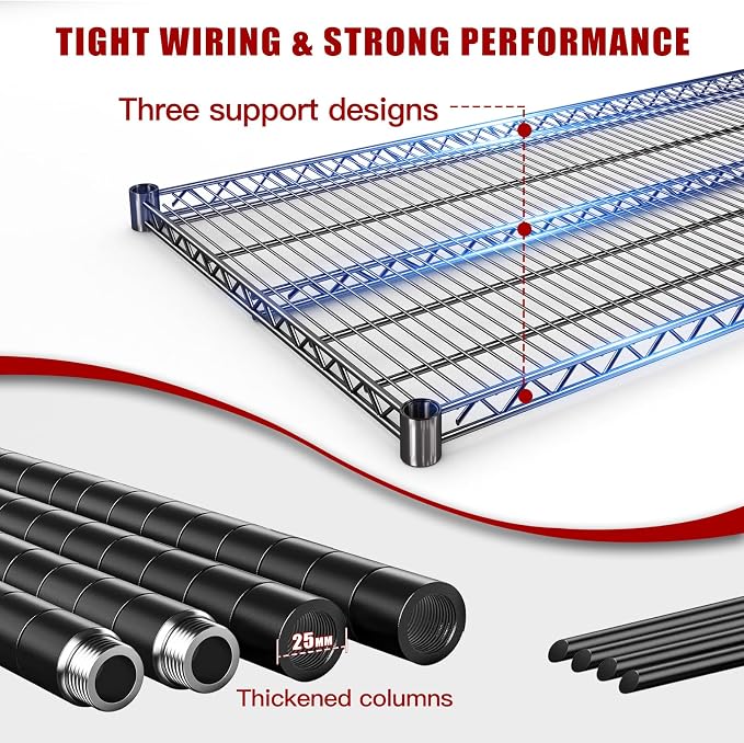 5 Tier Wire Shelving 3 Pack | 55”W Storage Shelves Heavy Duty | Rolling Wire Rack with Wheels | 3250 LBS Metal Shelving | Garage Shelving Units and Storage | Adjustable Layer Height | 55”W×18”D×73”H