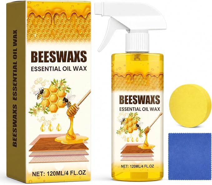 Beeswax Wood Polish Spray, Beeswax Essential Oil Wax, Deep Restore Furniture Cleaner for Cabinets, Hardwood Floors, Tables & All Wood Surfaces, Non-Greasy Formula (1)