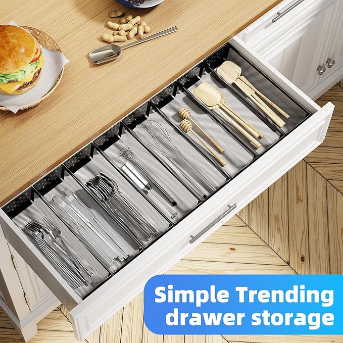 Simple Trending Silverware Drawer Organizer, 8 Pack Utensil Organizer for Kitchen Drawers, Metal Storage for Spoons Forks Knives (12.2 * 3.2 * 2.1 Inches, Black)