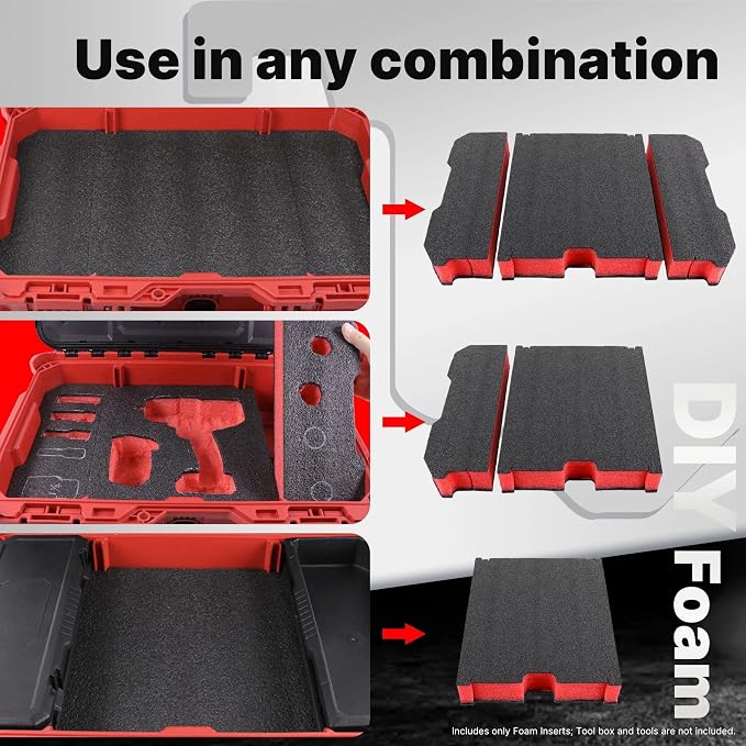 Foam Inserts Compatible with 8424 Series Tool Box, 60mm Customizable Red & Black Foam Inserts, DIY Cut-to-Fit Protection