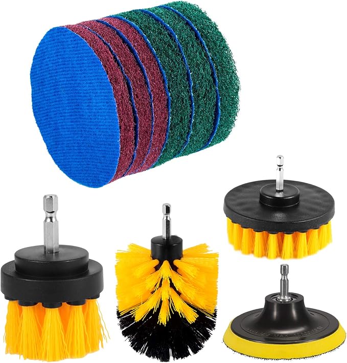 Kichwit 4 Inch Drill Power Brush Tile Scrubber Scouring Pads Cleaning Kit | 2 Inch Small Brush Included, Heavy Duty Household Cleaning Tool (Drill NOT Included)