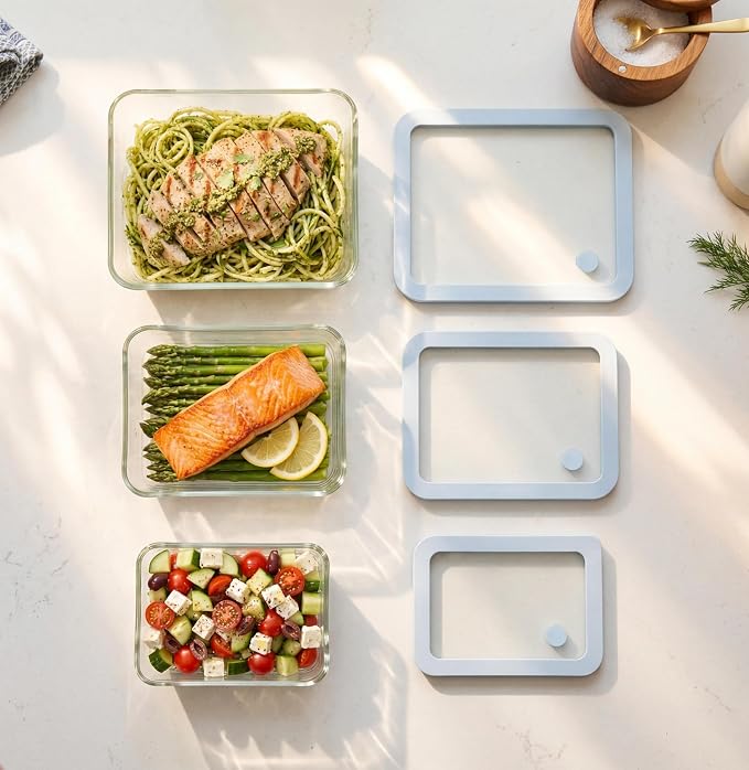 Urban Green Glass Food Container Set with Silicone Glass Lid, 3 Pack, Airtight, LeakProof, 100% Plastic Free, Meal Prep Food Storage Containers