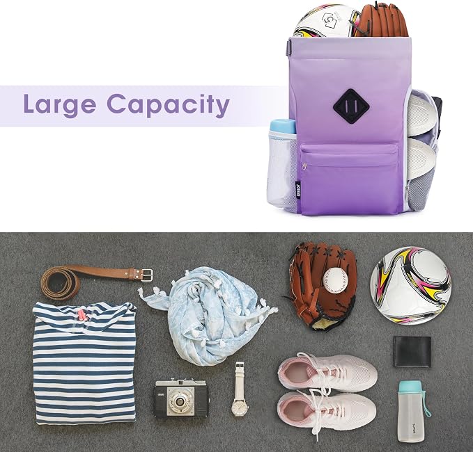 WANDF Drawstring Backpack with Shoe Compartment, Sports Gym Bag | Multi-Pocket Storage, Water-Resistant Fabric, Cinch String Bag